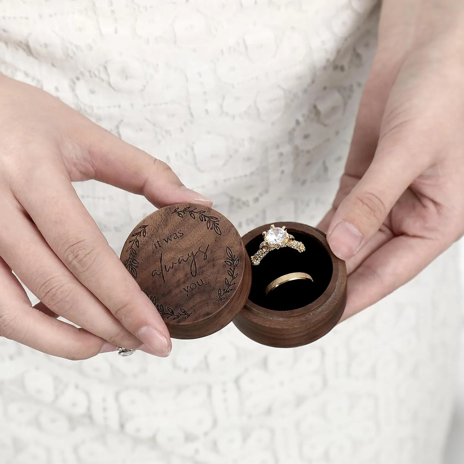 Wooden Ring Box - Handcrafted Ring Boxes and Ring Holder Portable Jewelry Case Premium Gift for Weddings, Engagements, Anniversaries, and Birthdays