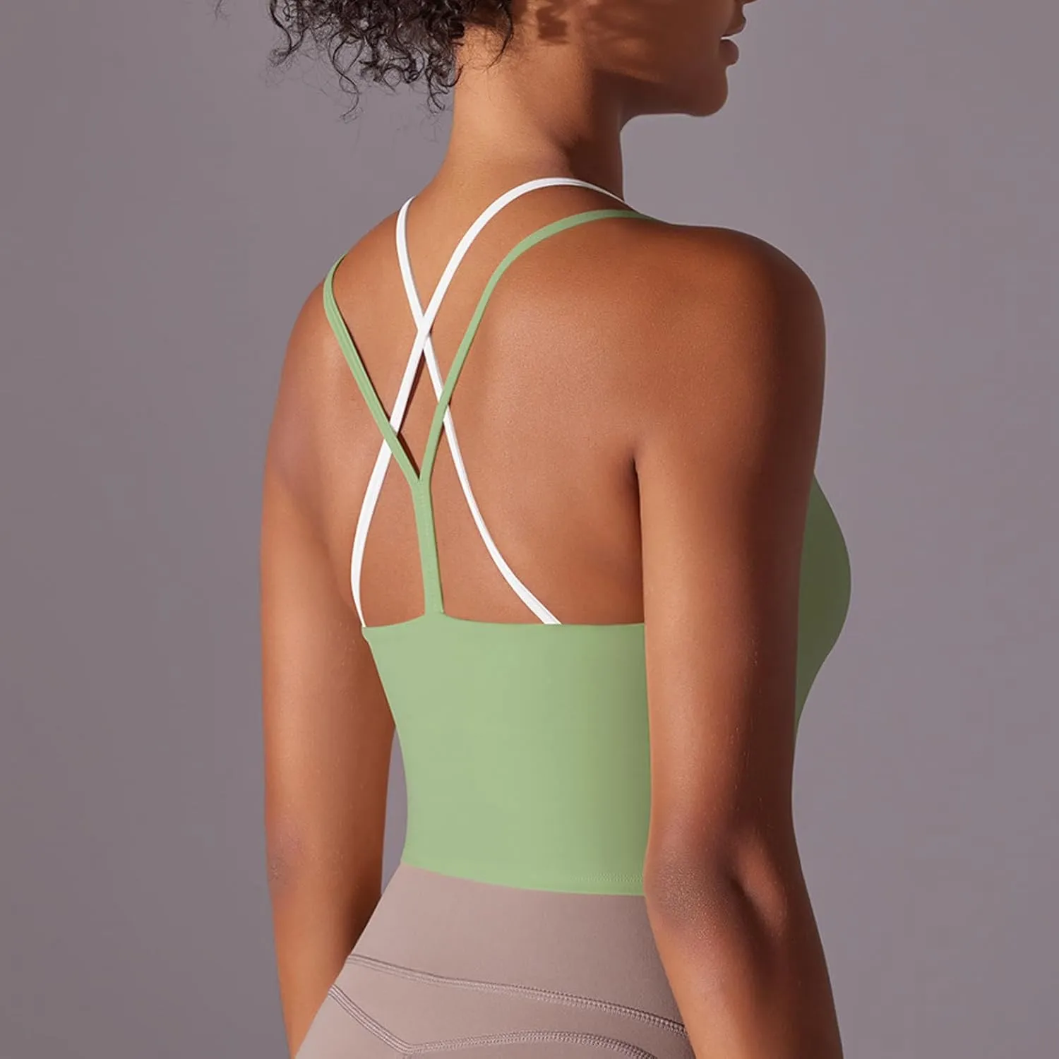 Workout Tops for Women Cropped Spaghetti Straps Sports Tank Tops Cross Beauty Back Sleeveless Yoga Gym Athletic Tops