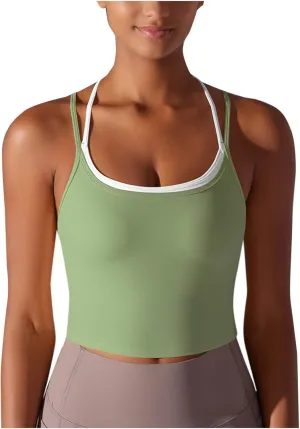 Workout Tops for Women Cropped Spaghetti Straps Sports Tank Tops Cross Beauty Back Sleeveless Yoga Gym Athletic Tops