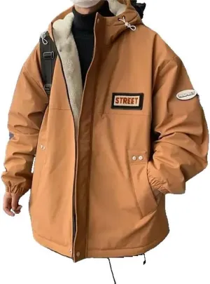 Xingfenly Winter Workwear Hooded Cotton-padded Coat Men' Thickened Loose Casual Street Men Tops Male Clothes