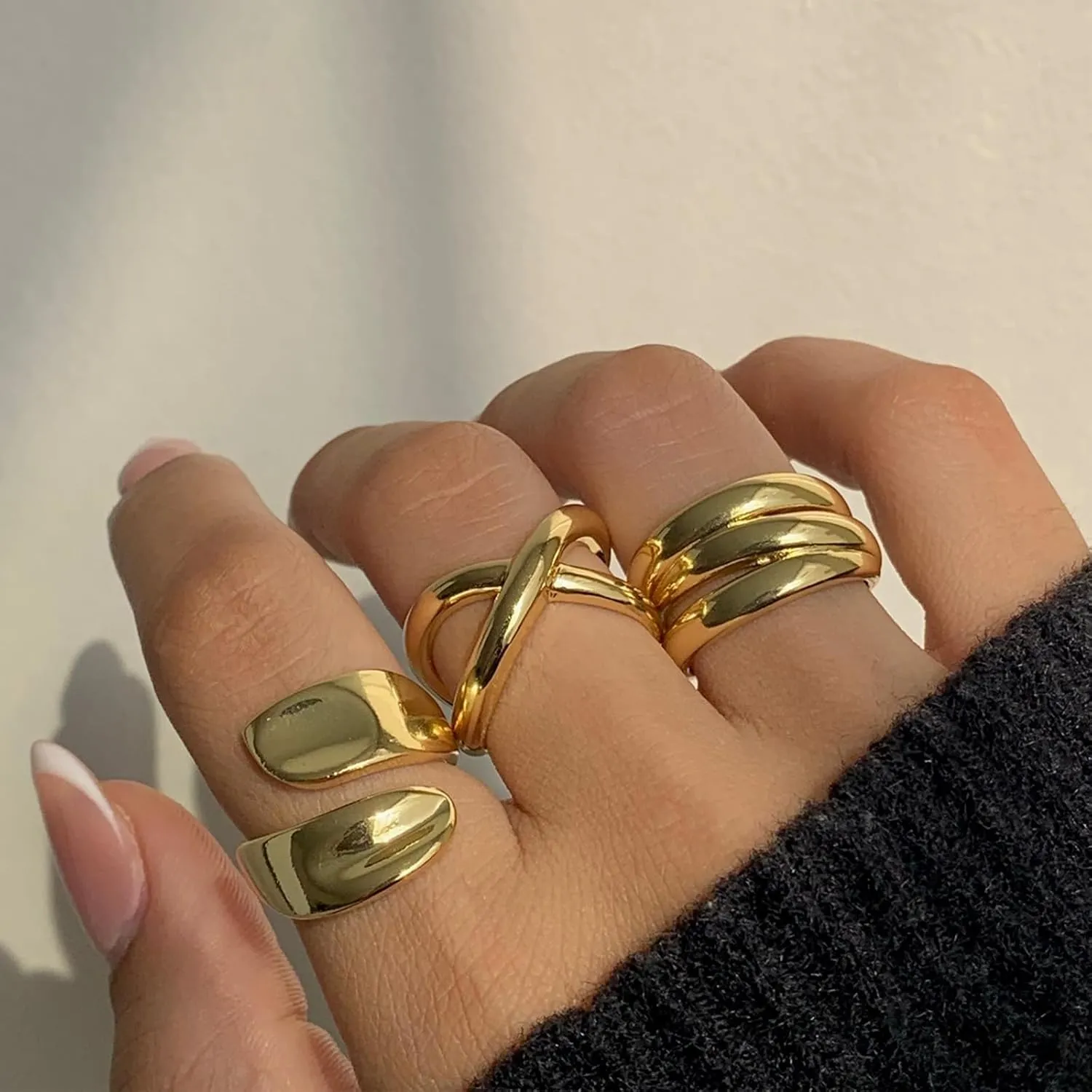 YEEZII Chunky Gold Rings for Women Non Tarnish, 18K Gold Plated Stackable Thumb Ring, Statement Women Rings Set