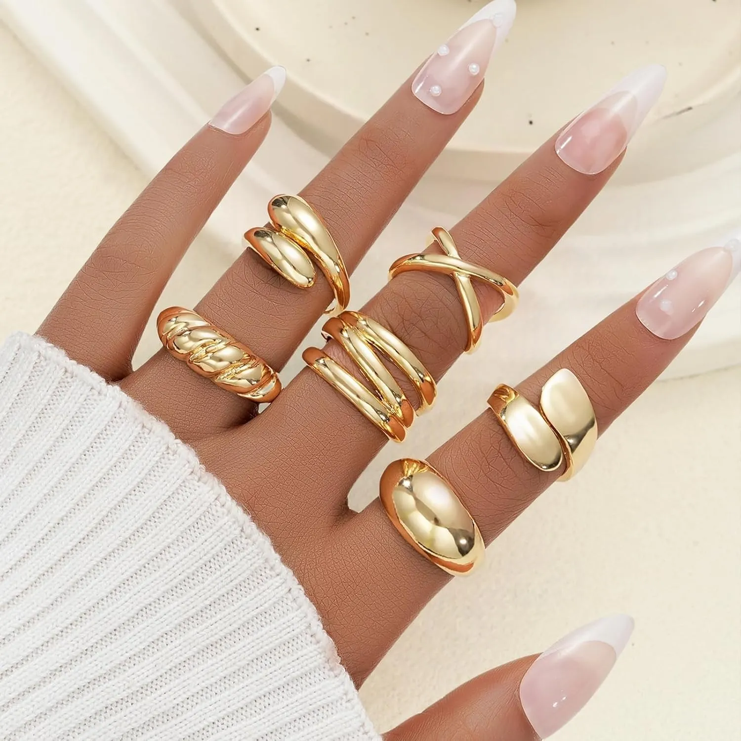YEEZII Chunky Gold Rings for Women Non Tarnish, 18K Gold Plated Stackable Thumb Ring, Statement Women Rings Set