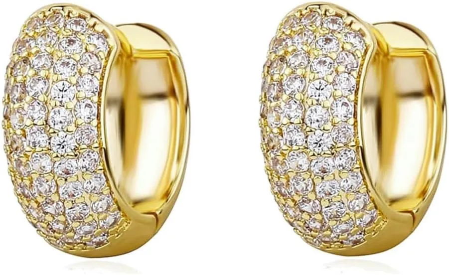 Yellow Gold Plated 925 Sterling Silver Hoop Earrings Flower Set 3d Fully Iced Cubic Zirconia CZ 12mm Unisex Ice Out Huggie Small Sparkle Silver Hoop Earrings Fine Jewelry Birthday Gifts for Men,Women