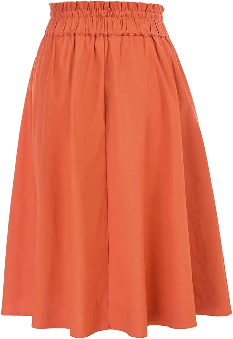 YOLAI Women Elastic High Waist Solid Colours Boho Knee Length Skirt Casual Drawstring A Line Long Skirt with Pockets