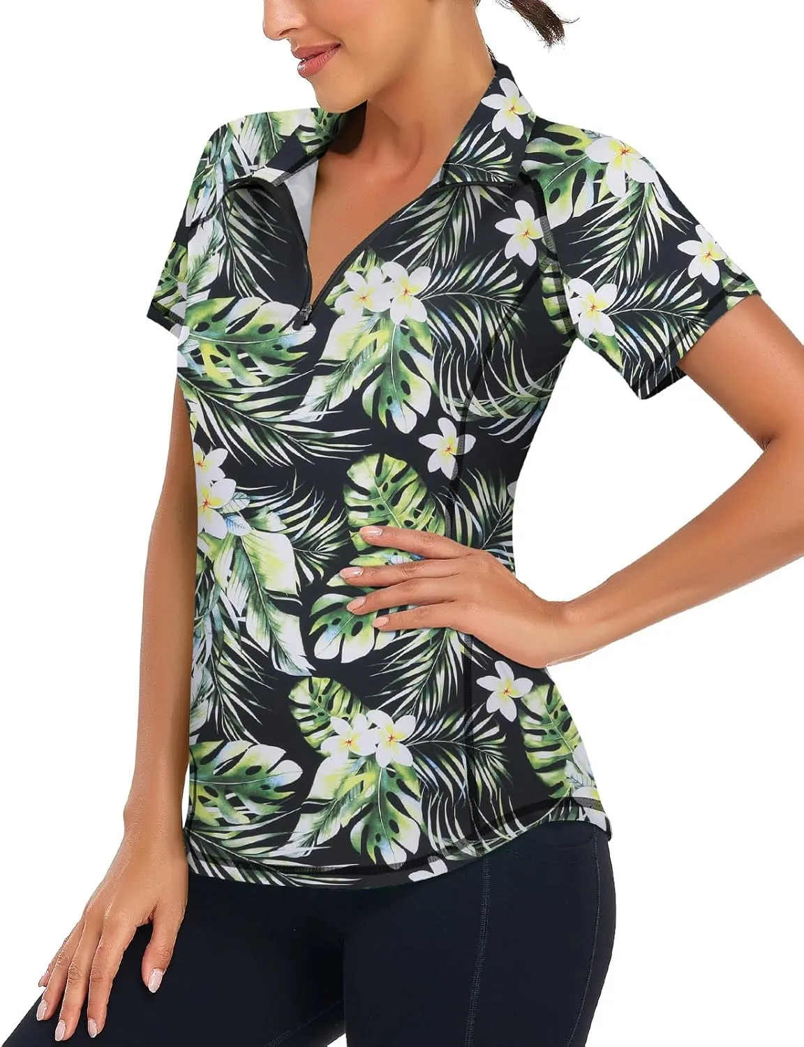 Zamowoty Women's Short Sleeve Golf Shirts 1/4 Zip Up Loose Yoga Running Workout Tops