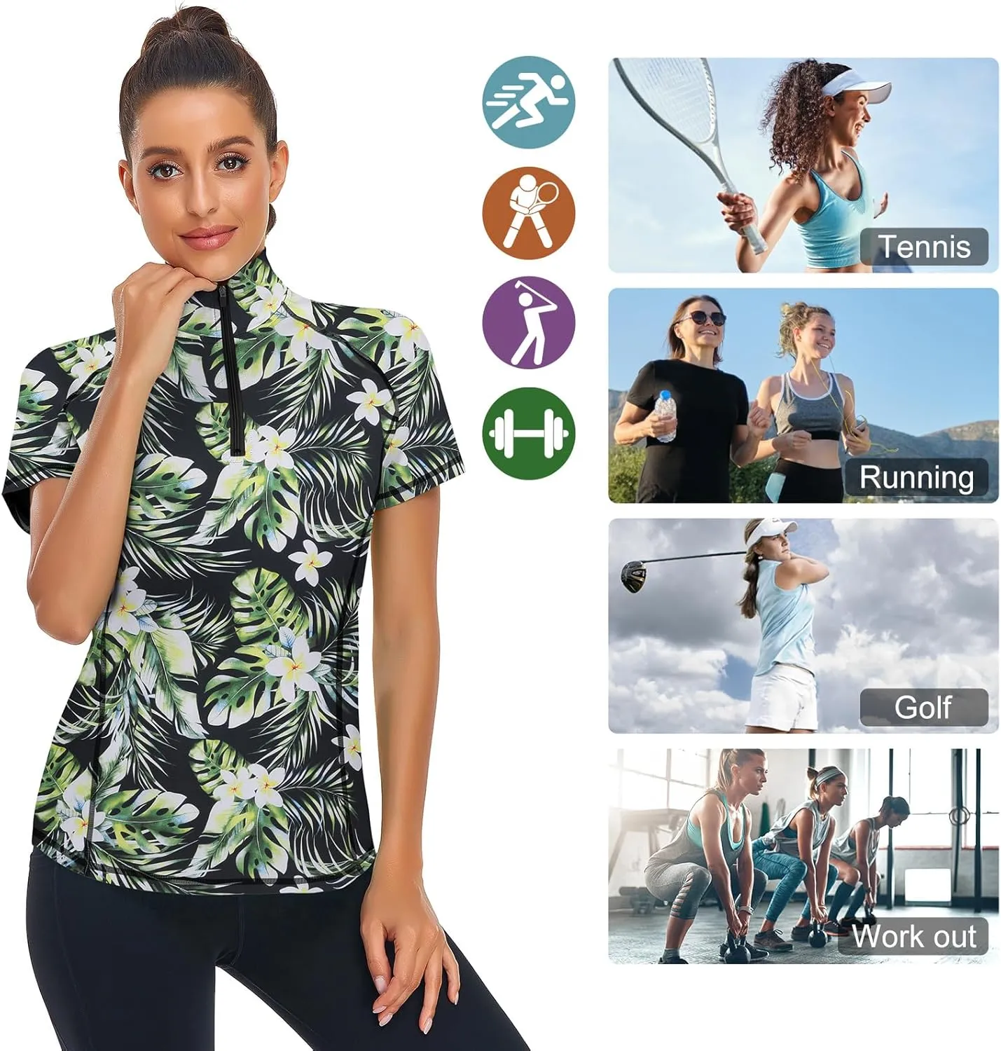 Zamowoty Women's Short Sleeve Golf Shirts 1/4 Zip Up Loose Yoga Running Workout Tops