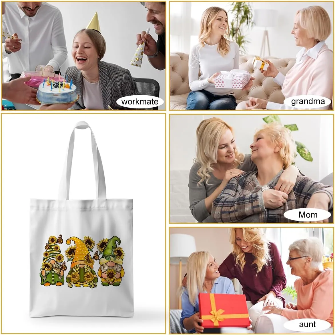 ZHAMEN Gnomes Gifts for Women - Funny Thanksgiving Pumpkin Christmas Halloween Sunflower Tote Bag
