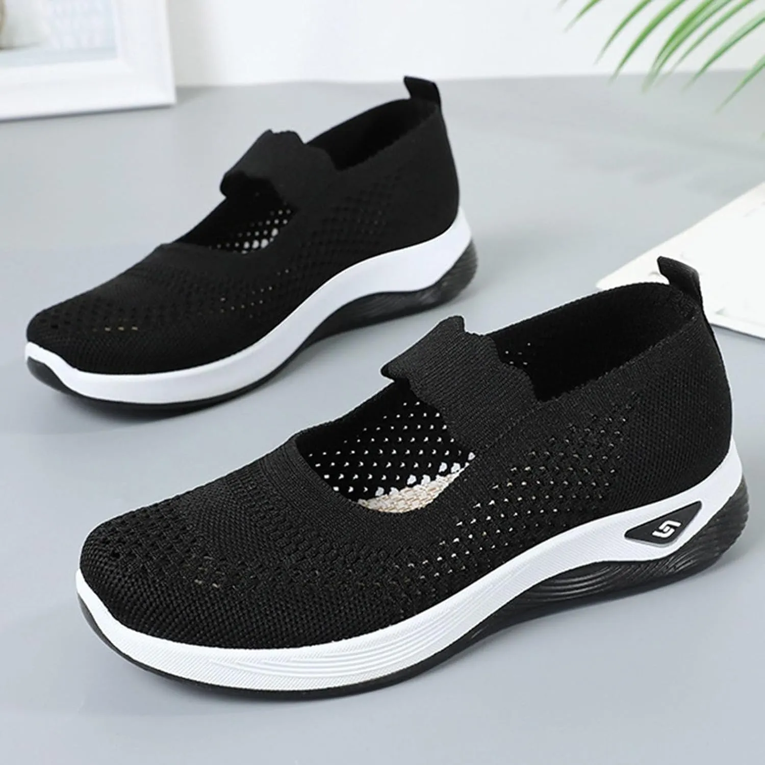 ZSpzx 2025 Women's Casual Sneakers Arch Support Mesh Low Top Orthopedic Runing Shoes Wedge Lightweight Breathable Sneaker with Elastic Strap Slip on Tennis Boat Shoes for Gym Travel Work Walk
