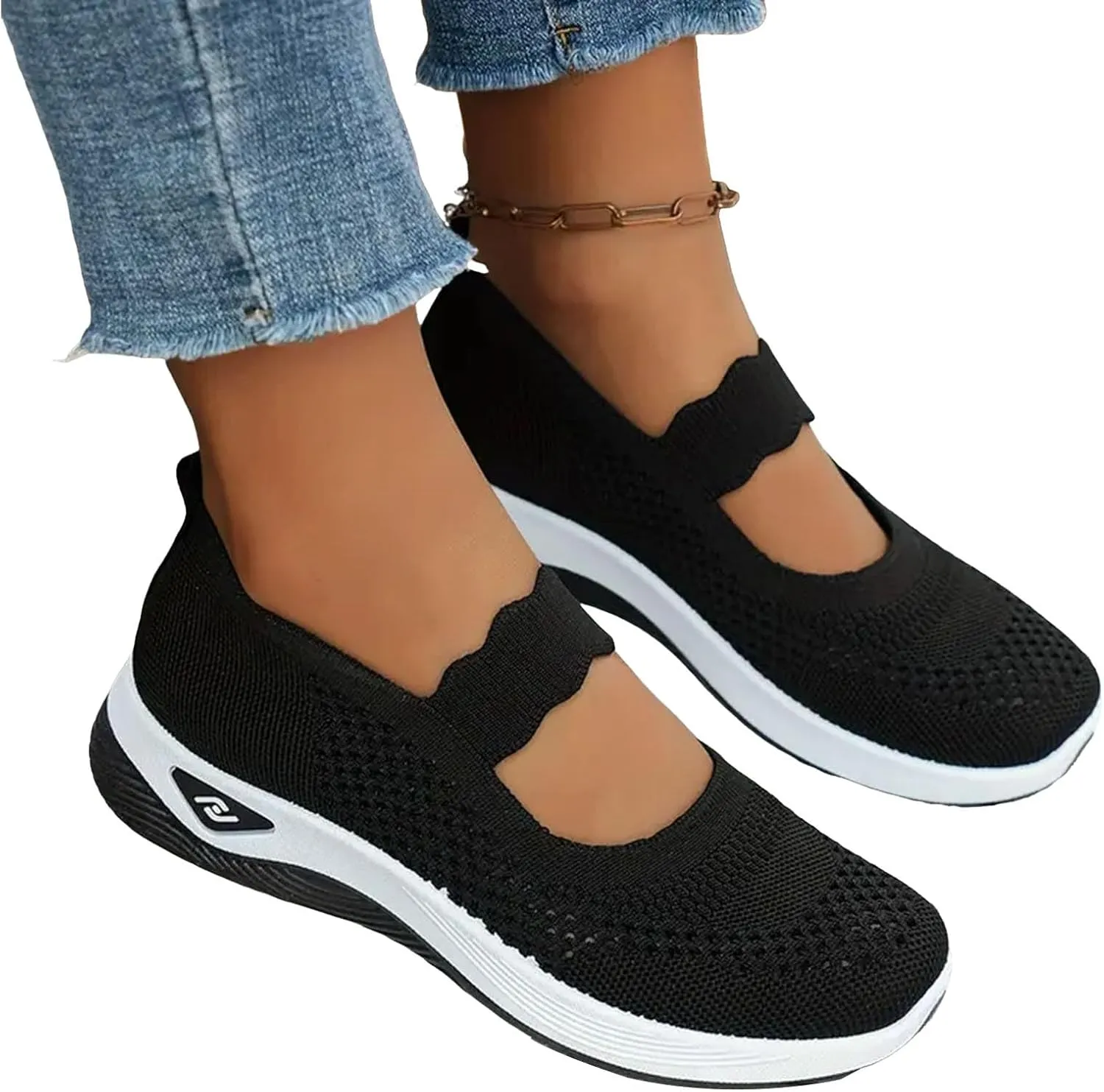 ZSpzx 2025 Women's Casual Sneakers Arch Support Mesh Low Top Orthopedic Runing Shoes Wedge Lightweight Breathable Sneaker with Elastic Strap Slip on Tennis Boat Shoes for Gym Travel Work Walk