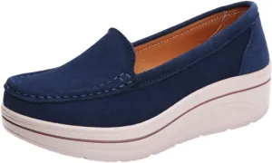 ZSpzx Comfy Platform Loafers for Women Slip On Round Toe Air Cushioned Jogging Shoes Arch Support Orthopedic Non Slip Walking Tennis Sneakers Wedge Boat Shoe Lightweight Footwear