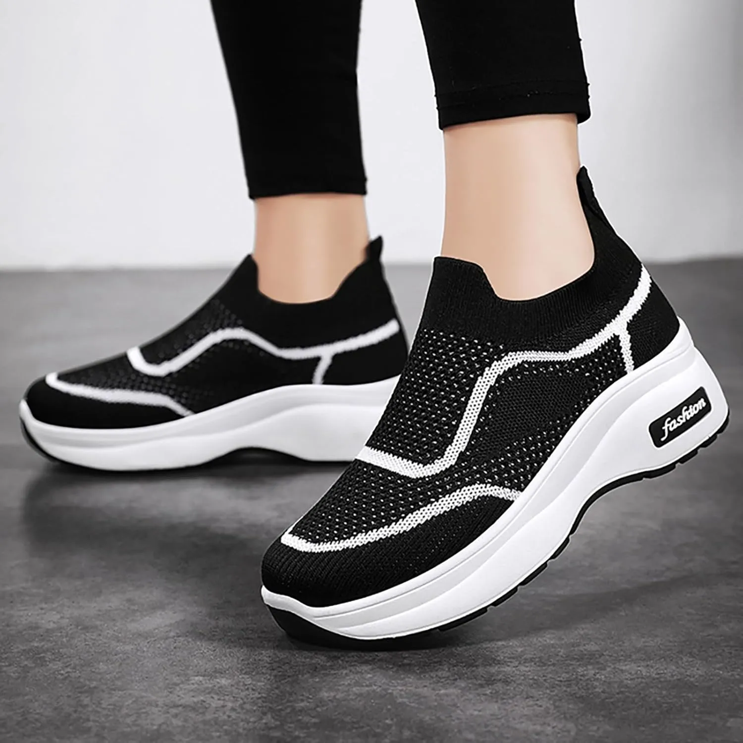 ZSpzx Womens Jogging Tennis Sneakers Slip On Air Cushioned Padded Insole Orthopedic Platform Shoes Walking Sneaker Breathable Mesh Casual Comfy Lightweight Shoe for Gym Travel Daily Wear