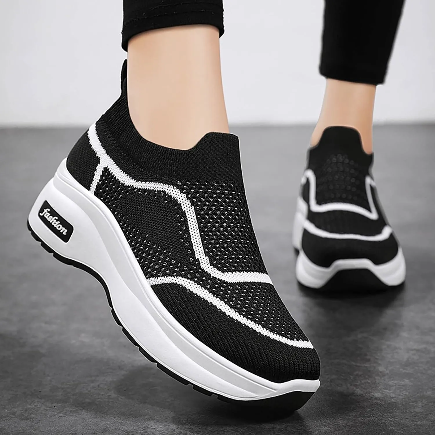 ZSpzx Womens Jogging Tennis Sneakers Slip On Air Cushioned Padded Insole Orthopedic Platform Shoes Walking Sneaker Breathable Mesh Casual Comfy Lightweight Shoe for Gym Travel Daily Wear