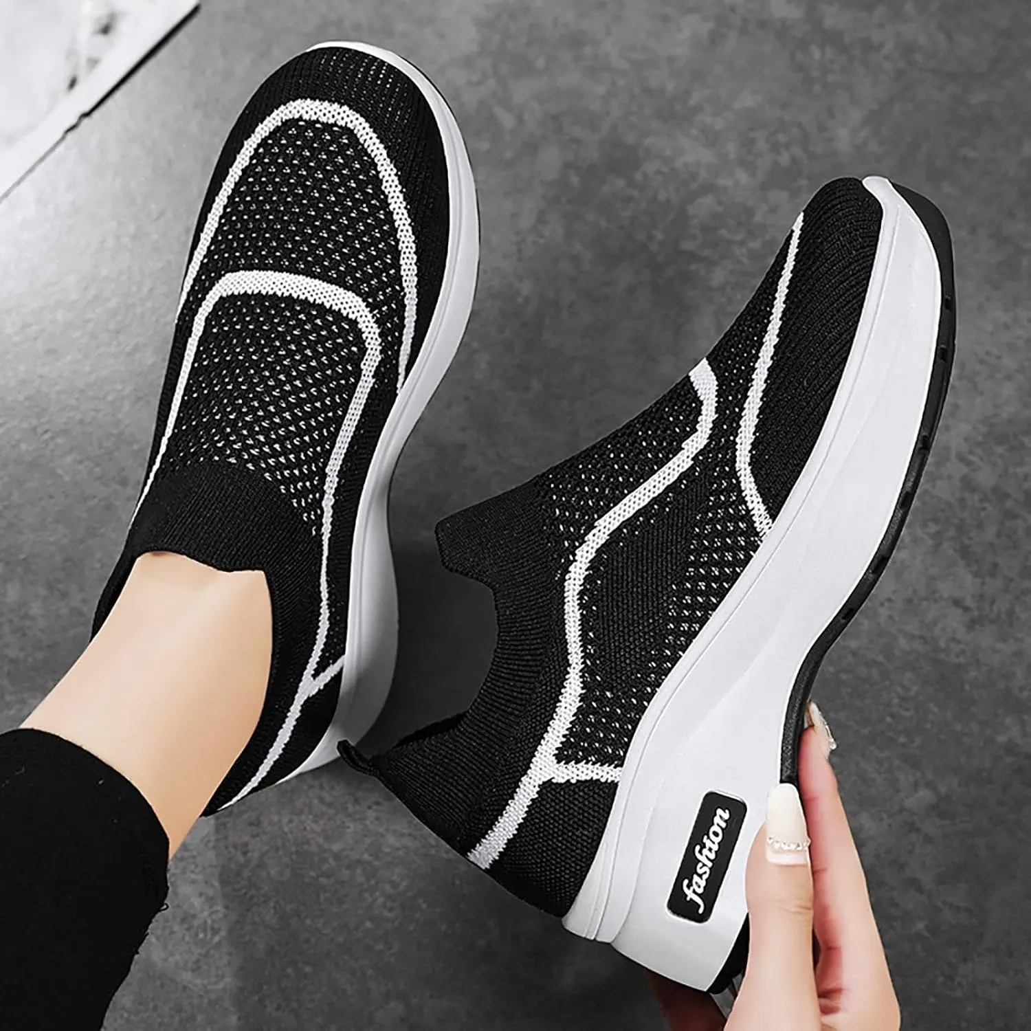 ZSpzx Womens Jogging Tennis Sneakers Slip On Air Cushioned Padded Insole Orthopedic Platform Shoes Walking Sneaker Breathable Mesh Casual Comfy Lightweight Shoe for Gym Travel Daily Wear